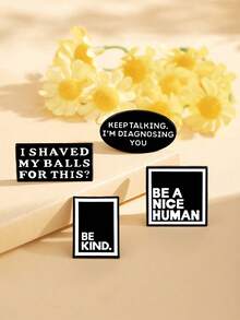 1/4pcs Cartoon Alloy New Brooch, Creative Geometric Square Graphic English Letter Minimalist Fashion Accessory Lapel Pin - Multicolor - View 9