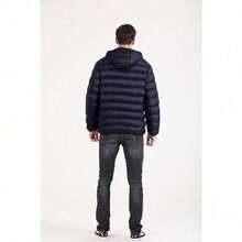 Lightweight Men's Puffer Jacket – Hooded Cotton-Padded Zipper Coat For Winter Cold Weather, Comfortable Travel Outerwear & Christmas Gift Option - 黑藍 - 查看 9