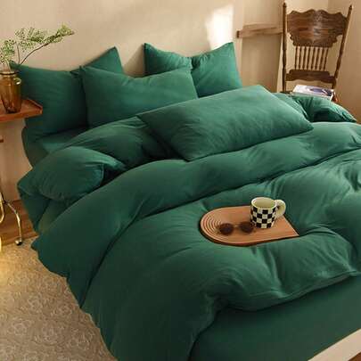 橄榄绿三件套床上用品 - 1 个被套和 2 个枕套，柔软舒适的家纺面料，多种颜色可选，适合宿舍使用，简约时尚的家居装饰，柔软舒适的卧室床上用品套装，时尚套装，可机洗，不含填充物