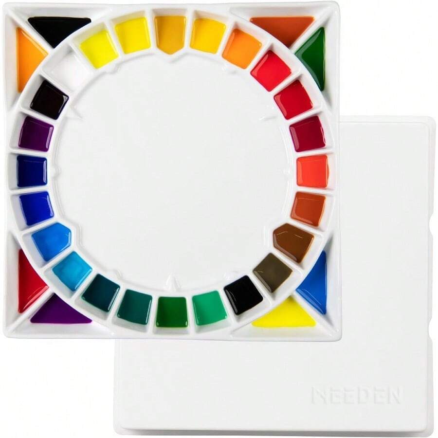 Large Ceramic Watercolor Palette With Lid Porcelain Paint Palette For Watercolor Painting With Cover 12-3/5-Inch White - White - View 1