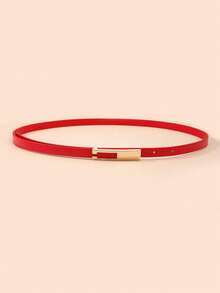 1pc Women's Simple And Stylish High-End Alloy Belt Features A Solid Color And Elegant Design (Available In Red, Black, And White). Suitable For Young And Middle-Aged Women, It Enhances Feminine Charm. The Square Buckle And Thin Belt Can Be Paired With Classic Trousers Or Skirts. It Is Suitable For All Seasons - Red - View 1