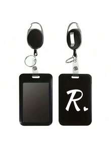 Black ID Card Holder With Black Retractable Reel Clip, White Heart & Letter A-Z Print, Anti-Theft Card Holder, Black Thumb Slot Hard Plastic Card Holder, Expandable ID Card Holder, Medical Insurance Card Protector, Waterproof Medical/Social Security Card Protector, Transit Card Holder, Meal Card Storage, Portable, Daily Essential, Perfect Gift And Souvenir For Holidays, Birthdays, Parties, Valentine's Day And New Year - Multicolor - View 20