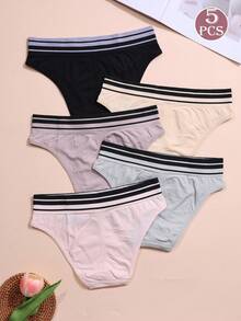 5 piezas de bragas minimalistas y cómodas con bordado de letras para mujer - Multicolor - Ver 2