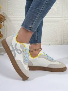 Women's Casual Sneakers, Flat, Versatile, Lightweight, Breathable, Lace-Up, Soft Sole, Campus Style, Outdoor Leisure Shoes - Blue - View 3