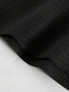 Men's Waffle Textured Single-Breasted Short Sleeve Solid Color Shirt, Spring/Summer - Black - View 7