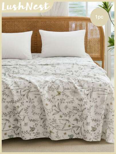 1 pieza Juego de sábana individual con estampado de mariposas multicolor en estilo floral gris, de algodón puro en estilo campestre americano, adecuado para diversos escenarios en dormitorios, producto suave y amigable con la piel preferido para regalo de vacaciones, para niños y niñas, 1 sábana