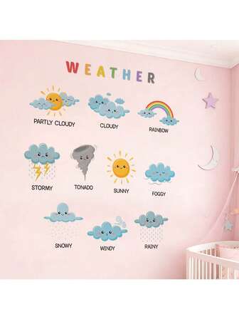 Weather Baby Wall Stickers, Cute Cartoon Climate Designs, Perfect For Early Childhood Education Classrooms. Self-Adhesive Learning Wall Stickers Suitable For Bathroom Decorations, Room Decorations, Home Decor, And Wall Decorations. Removable Educational Decorations To Refresh Your Life.