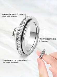 男女通用钛钢戒指，镶嵌立方氧化锆，有效缓解焦虑，可用作结婚戒指或幸运戒指，佩戴舒适，尺码6-11 - 可旋轉 - 查看 7