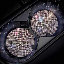 2.75" Shiny Leopard Print Rhinestone Car Cup Holder Mat, Women's Car Drink Coaster - Rhinestones - View 5