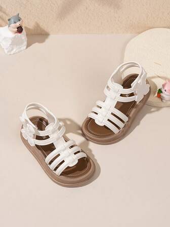 女童粉色黑色厚底凉鞋 - 可爱兔子装饰露趾夏季时尚童鞋，带可调节绑带