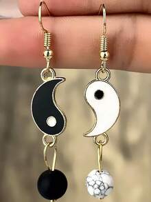 Yin Yang Tai Chi Pattern Dangle Earrings Retro Zinc Alloy Silver Plated Jewelry Personalized Female Gift - Bagua - View 3