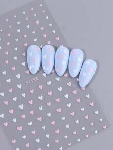 4张情人节主题美甲贴纸，白色、粉色、酒红色和闪光红色爱心图案，轻松DIY美甲装饰，女士及女孩美甲配件 - 彩色 - 查看 9