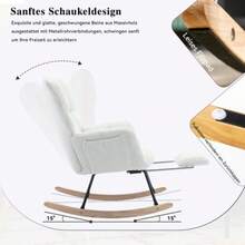 009B New Upholstered Rocking Chair In Woven Teddy Fabric With Retractable Footrest, White - White - View 5