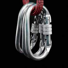 2个大号O型环登山扣，重型，镀锌钢材质，金属挂钩。钢制锁扣，家用狗绳夹，弹簧扣，适合露营、徒步旅行和背包旅行。 - 銀色 - 查看 5