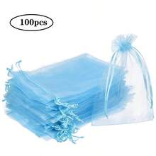 Transparent Drawstring Organza Jewelry Storage Bag, Wedding Party Christmas Gift Bag (Light Blue) - Blue - View 10