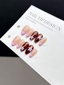 Bộ 10 móng giả thủ công hoàn toàn, kiểu dáng ngắn hình hạnh nhân, có thể dán lên móng, mang phong cách thời trang và tối giản. Đầu móng kiểu Pháp màu hồng được vẽ tay và điểm xuyết những ngôi sao màu hồng, kết hợp với họa tiết da báo màu hổ phách, đây là những bộ móng giả nghệ thuật cao cấp phù hợp cho phụ nữ và các bạn gái sử dụng hàng ngày, được đựng trong một bộ dụng cụ làm móng. - Nhiều màu - Xem 5