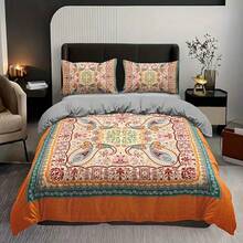 3pcs Bohemian Style Printed Duvet Cover Set, Featuring Symmetrical Paisley Pattern (Paisley) As The Main Design, Blending Floral And Geometric Patterns, Reflecting The Characteristics Of Multicultural Fusion, (1 Duvet Cover + 2 Pillow Shams, No Insert), Suitable For Bedroom And Guest Room Bedding Decoration - Multicolor - View 14