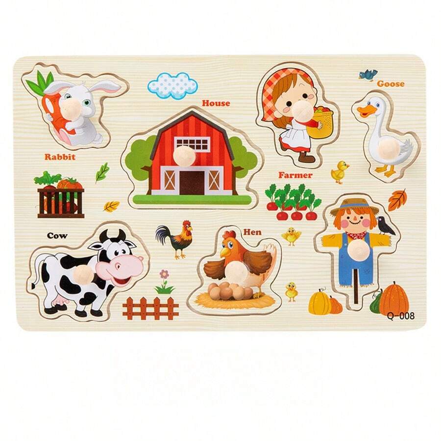 1 Set3D Stereoscopic Wooden Jigsaw Puzzles, Educational Cognitive Style Animal & Vehicle Pattern Cartoon Shape Fine Motor Skill-Building Early Learning Toys For 3-6 Years Old, Perfect For Christmas & Birthday Gifts - 農場 - 查看 1