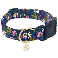 Cute Floral Dog Collars With A Little Flower Charm For Female Male Cats Puppies Small Medium Large Dogs - Navy Blue - View 15