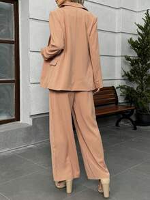 Women's Business Suit Two-Piece Set - Elegant Single Breasted Suit Paired With Slim Pants | Business Casual Office Suit And Daily Suit, Suits For Woman Set - 主粉紅色 - 查看 7