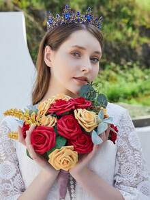 10/15/25/30支无叶人造玫瑰花，仿真丁香玫瑰装饰，泡沫玫瑰散装带茎，适用于DIY婚礼花束、花艺布置、新娘送礼会、派对家居装饰 - 紅色 - 查看 8