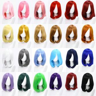 Cosplay Wig Short Bob Wig Heat Resistant Layered Synthetic Hair Men Women Halloween Party Wig Halloween Christmas New Year Wig