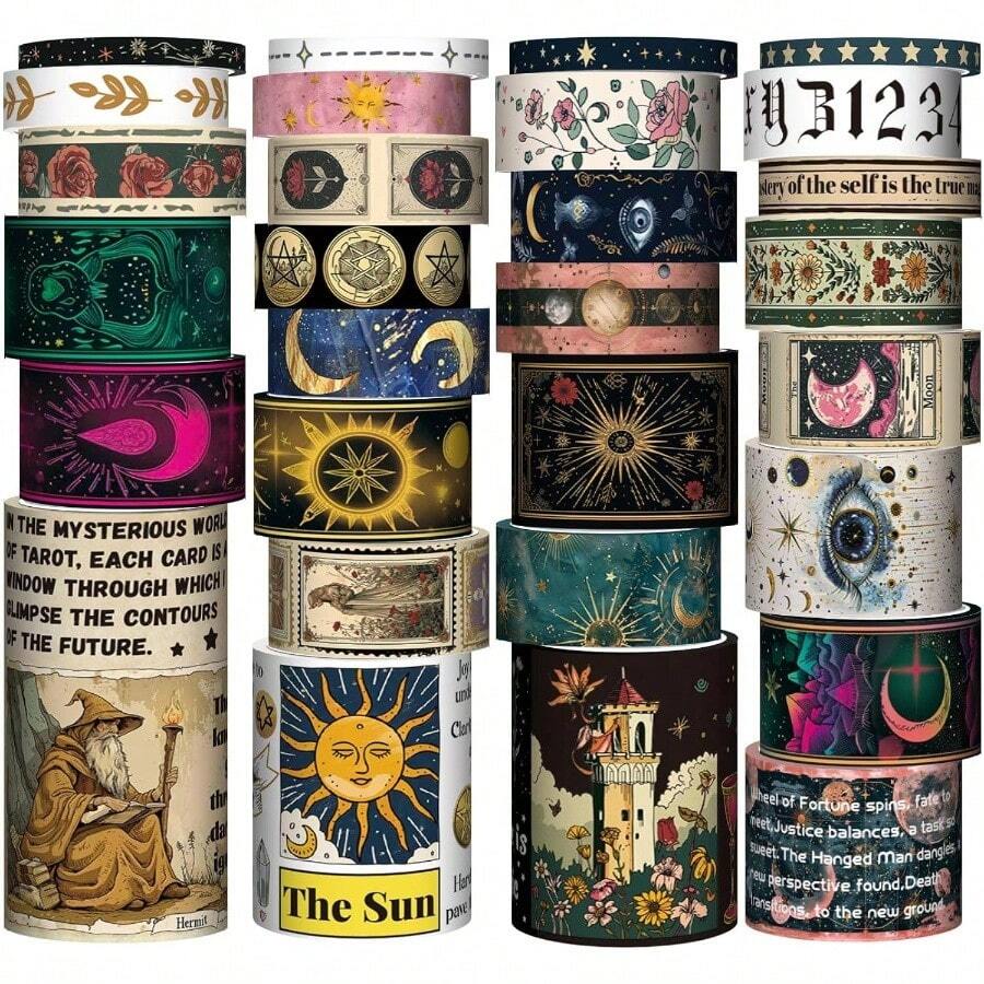 20 Rolls Washi Tape Set - Floral Decorative Masking Tape, Adhesive Tape Supplies, Junk Journal, Scrapbooking Supplies, Wrapping, Party Decoration - 塔羅牌 - 查看 1