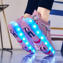 Patines de ruedas casuales para adolescentes, 4 ruedas desmontables con luces LED, 2 en 1 para patinar y caminar, de moda y genial, patines en línea, regalo para vacaciones - Rosa - Ver 9