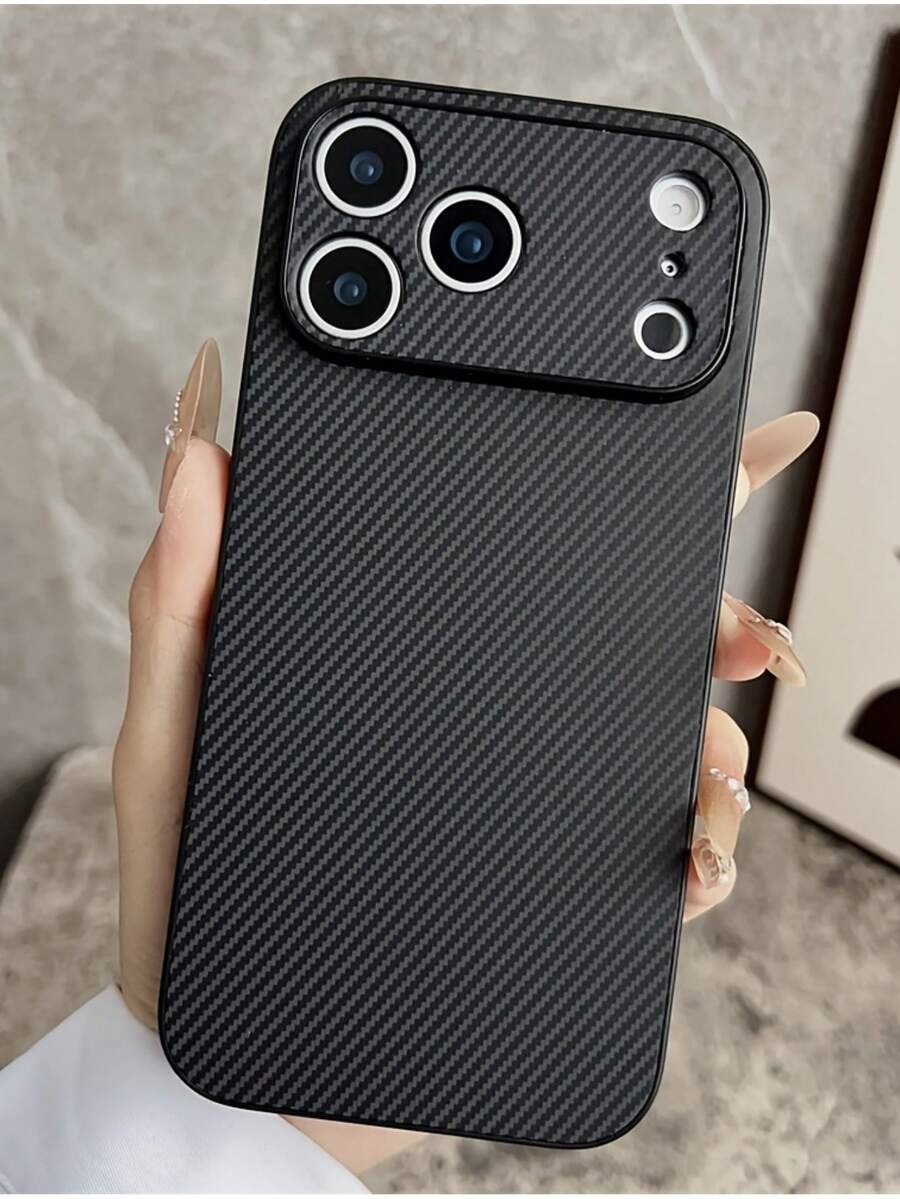 1 pieza Funda de teléfono de lujo con rayas de fibra de carbono, compatible con iPhone 17 Pro Max, 17 Pro, Air, 16, 15, 14, 13, 12, 11 Pro Max Plus, cubierta trasera suave de TPU - Negro - Ver 1