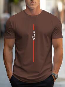 Men's T-Shirt With Handwritten Paris Print - Grey - View 11