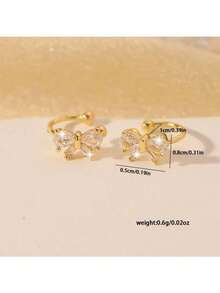 2pcs Crystal Zirconia Minimalist Butterfly Clip-On Earrings - Yellow Gold - View 4