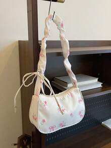 1pc Cute Ditsy Floral Girl's Shoulder Bag, Drawstring Strap Design, Children's Casual Bag, Coin Purse, Multi-Functional Lightweight Portable, Zipper Closure, Suitable For Daily Storage, Travel, Shopping, Children's Outdoor, Supermarket, Holiday Gifts, Gift For Daughter, Fashion Nylon Fresh Sweet Casual Bag, Key Holder, Suitable For Children, Students, Girls, Teenagers, Best Friends Travel Accessories - Multicolor - View 2