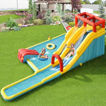 COSTWAY Inflatable Dual Slide Water Park Climbing Bouncer W/ 735W Blower