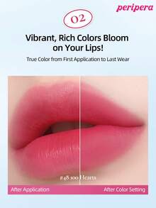 Peripera K-Beauty 墨感絲絨唇膏，高顯色度，持久顯色，輕盈無感，無麩質，無防腐劑，絲絨霧面液態唇膏，滑順持久顯色 - #48 100 Hearts - 查看 3