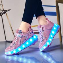 Patines de ruedas casuales para adolescentes, 4 ruedas desmontables con luces LED, 2 en 1 para patinar y caminar, de moda y genial, patines en línea, regalo para vacaciones - Rosa - Ver 10