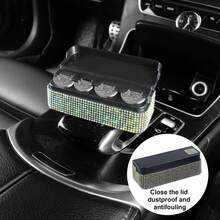 四格闪亮硬币收纳盒，水晶水钻硬币盒，便携式迷你硬币分配器，通用车载硬币整理器，汽车配件