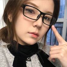 1副女士简约方形矩形塑料镜框素面眼镜 - 黑色 - 查看 3