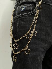 1pc Minimalist Multi-Layer Chain Belt, Gold Star & Cross Decor, Waist Accessory For Men & Women, Suitable For Daily, Party, Date Wear, Gift Jewelry - Gold - View 9