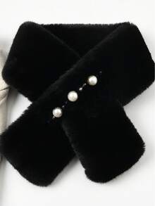 女士加厚抓绒围巾，冬季保暖，纯色抓绒围脖，可爱毛绒围巾，适合女孩、学生和成人，不掉毛，交叉式保暖围巾，颈部和领口保暖围巾