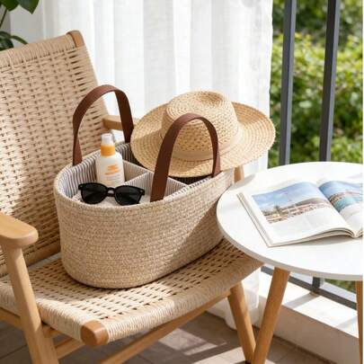 1pc Baby Products Storage Basket Portable Compartment Storage Bin Organizer For Infant Toddler Nursery Supplies Essentials Diaper Caddy Carrier Tote Bag With Handle