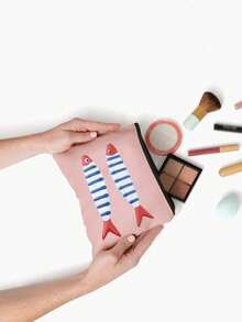 Retro Sardines Cosmetic Pouch,Fashionable Large Capacity Makeup Bag, Travel Makeup Bag, Solid Color Zipper Bag, Beauty Bag, Canvas Bag, Printed With Cute Fish Pattern, Suitable For Daily Storage, Bridal Shower And Wash Bag, Bridesmaid Makeup Kit, Bridesmaid Gift Bag, Wedding Travel Storage Bag With Zipper, Newly Designed Ideal Shopping Makeup Bag,Mother's Day Gift - Multicolor - View 6