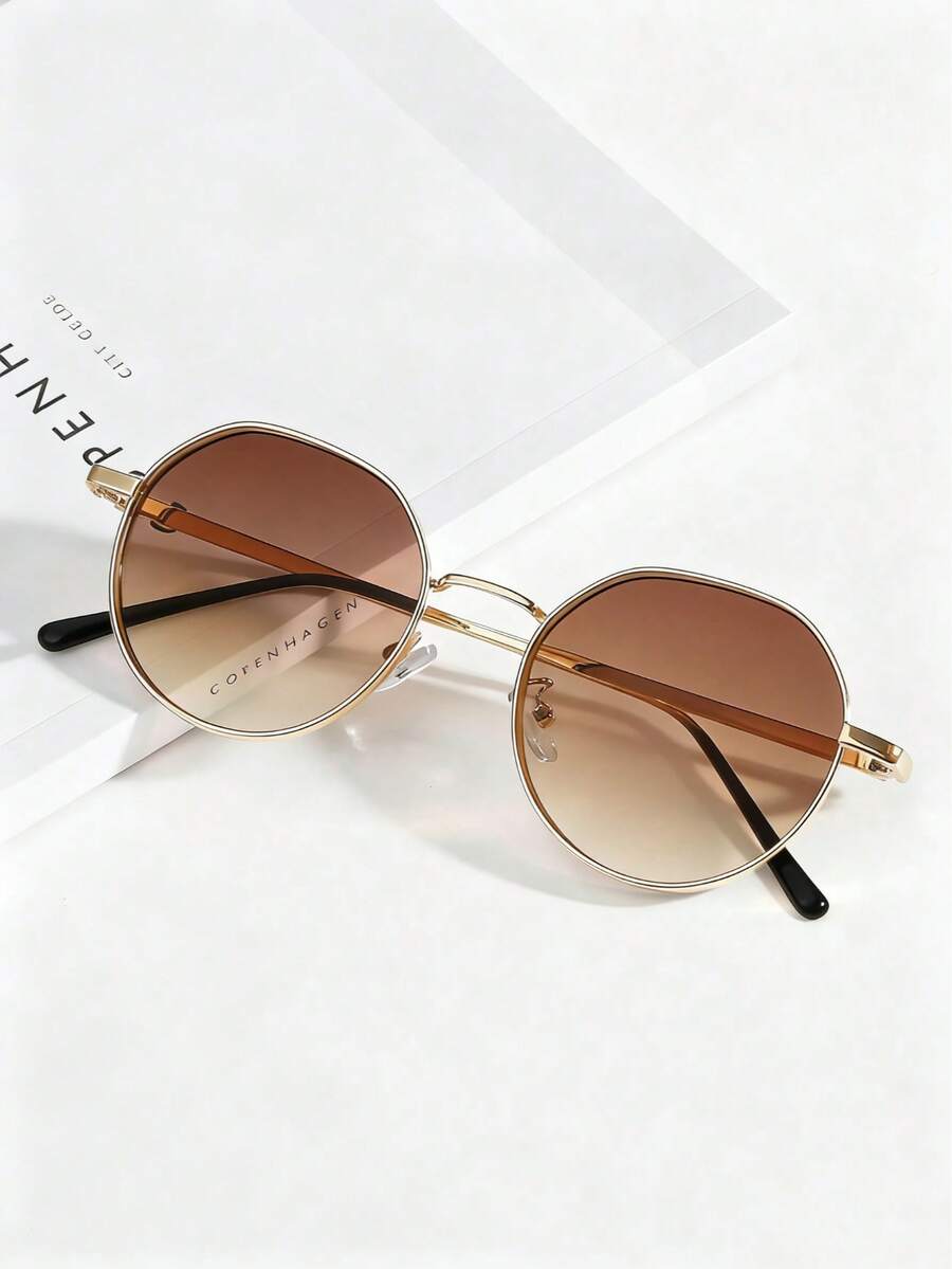 1 pieza Gafas de moda con marco ovalado clásico de estilo europeo y americano, gafas unisex de moda, adecuadas como regalo para novias o mejores amigas. Color/Estilo enviado al azar. - Café - Ver 1