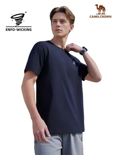 CAMEL CROWN Men's Quick Dry Short Sleeve T-Shirt, Summer Round Neck Lightweight Sports Top