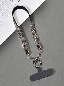 1pc Luxury Bling Crystal Rhinestone Lanyard Wrist Strap, Fashionable Wide Bracelet Strap For Women, Suitable For Outdoor Travel, Hiking, Shopping, Anti-Lost Phone Holder