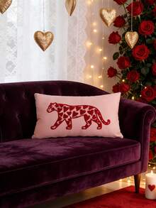 1pc Soft & Breathable Leopard Heart Decorative Pillow Cover, Embroidered Craftsmanship, Without Pillow Insert, 11.81*19.68 Inches (30*50cm), Suitable For Dorm, Bedroom, Sofa, Bed, Great Gift For Loved Ones - Pink - View 3