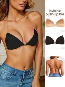2/1 Pack Invisible Triangle Adhesive Bra – Silicone Push-Up Cups With Straps, Suitable For Backless Dresses, Breathable Self-Adhesive Lifting Pads, Reusable, Skin-Friendly - Multicolor - View 1