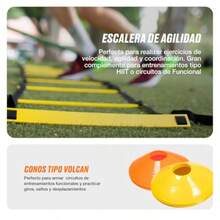 BODYTRAINER Set de Entrenamiento Completo Kit de Agilidad y Velocidad con Escalera de Agilidad Bandas de Resistencia Cuerda de Saltar Paracaídas Vallas Bajas Conos y Estacas - como en la foto - Ver 2