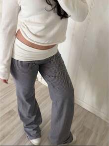 Fold Over Yoga Pants For Women Wide Leg Sweatpants Low Rise Flare Lounge Pant Bell Bottoms Y2K Foldover Pants - màu đen - Xem 1