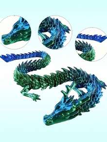 1个3D打印可动关节龙形摆件，附赠礼品袋，现代家居/办公室/活动装饰，收藏级雕像，适合14岁以上人群，可收藏、展示、装饰雕塑，现代设计，高清打印，水晶雕刻，摆件，奇幻爱好者圣诞礼物 - 彩色 - 查看 9