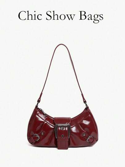 1pc Women Retro Biker Chic Studded Adjustable Strap Crossbody Bag, Large Capacity Soft Gradient Leather Shoulder/Underarm Bag, Suitable For Work, Dating, Parties, Vintage Bag For Women